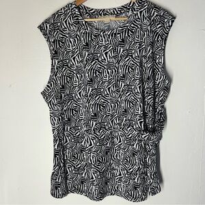 Michael Kors Black White Sleeveless Faux Wrap Peplum Top 2X